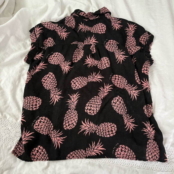 Rails LARGE Linen Blend Button Front Shirt Pink Pineapple Print Whitney Pinya - Picture 9 of 9